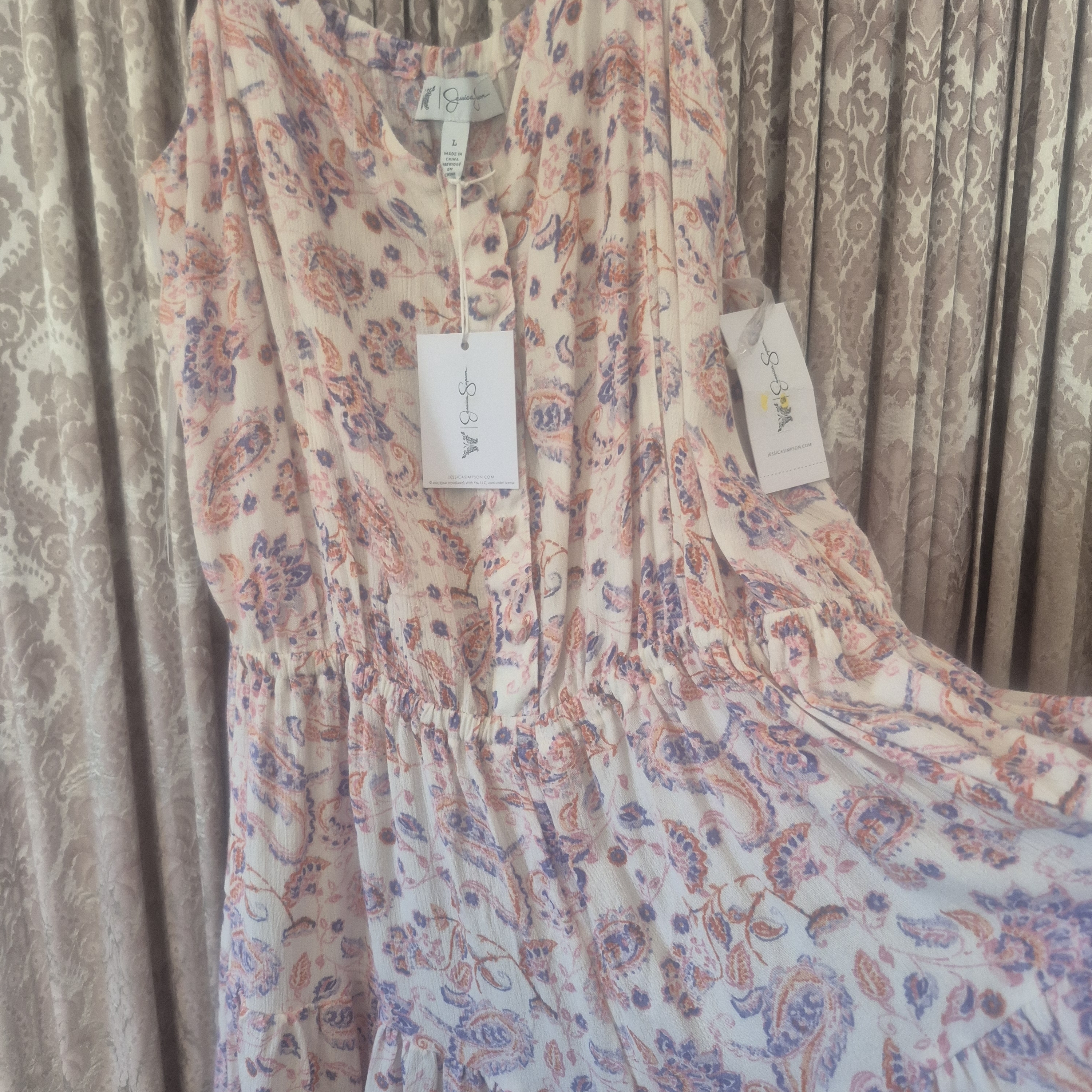 Jessica Simpson Cream Paisley Print Romper With Blush And Lavender Accents